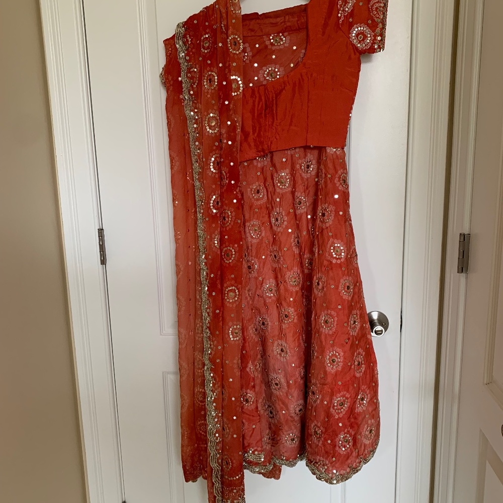 Sparkly shaded orange lehnga